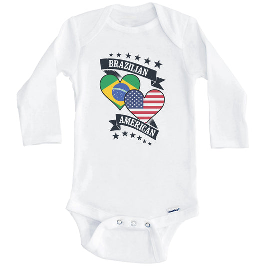 Brazilian American Heart Flags Brazil America Baby Bodysuit (Long Sleeves)