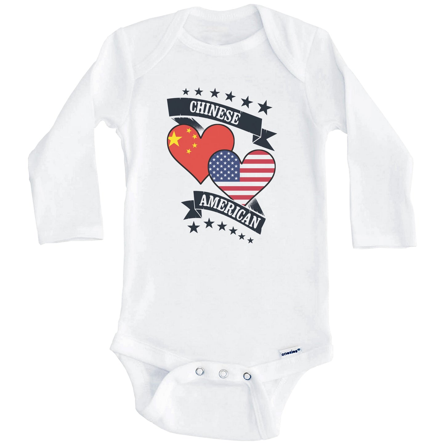 Chinese American Heart Flags China America Baby Bodysuit (Long Sleeves)