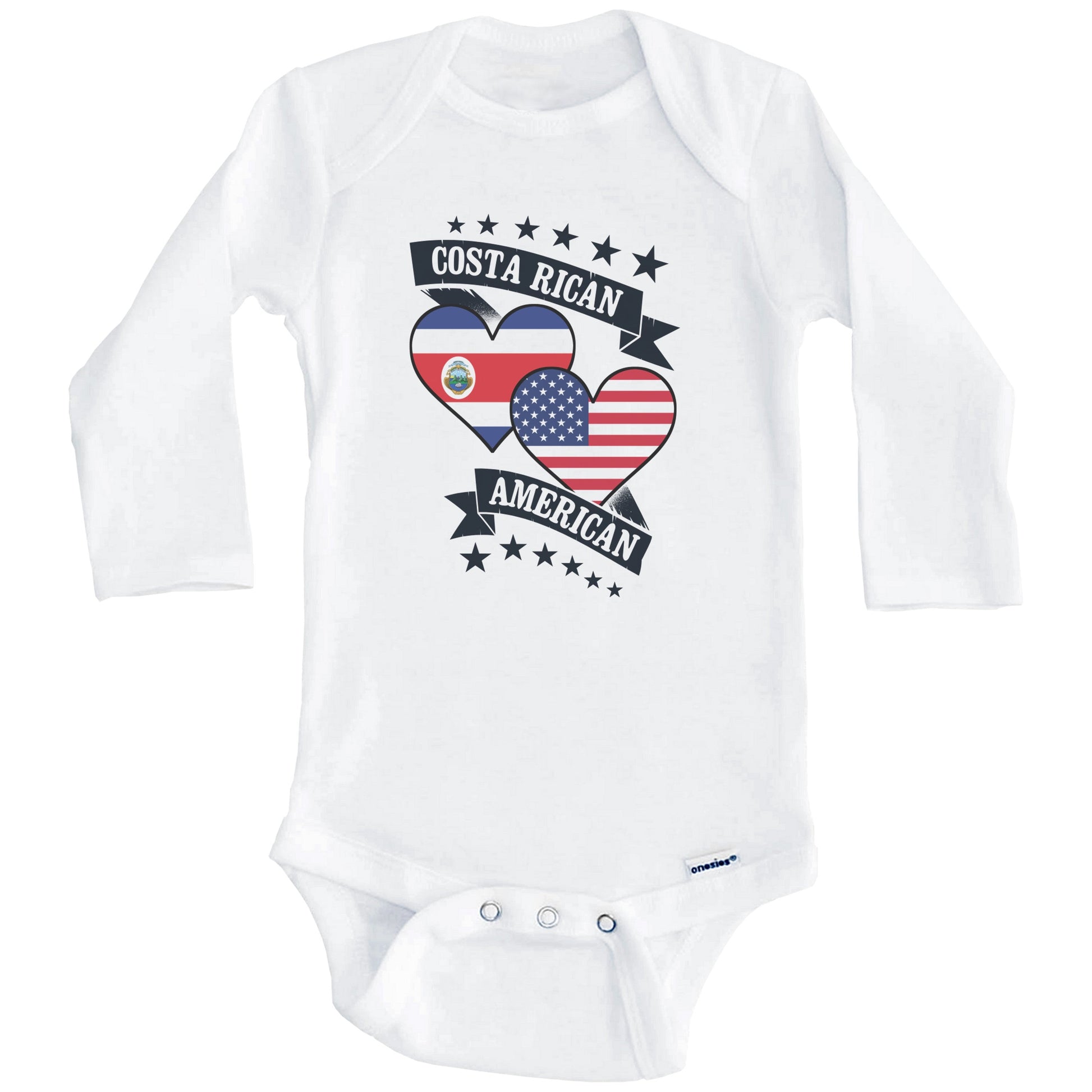 Costa Rican American Heart Flags Costa Rica America Baby Bodysuit (Long Sleeves)