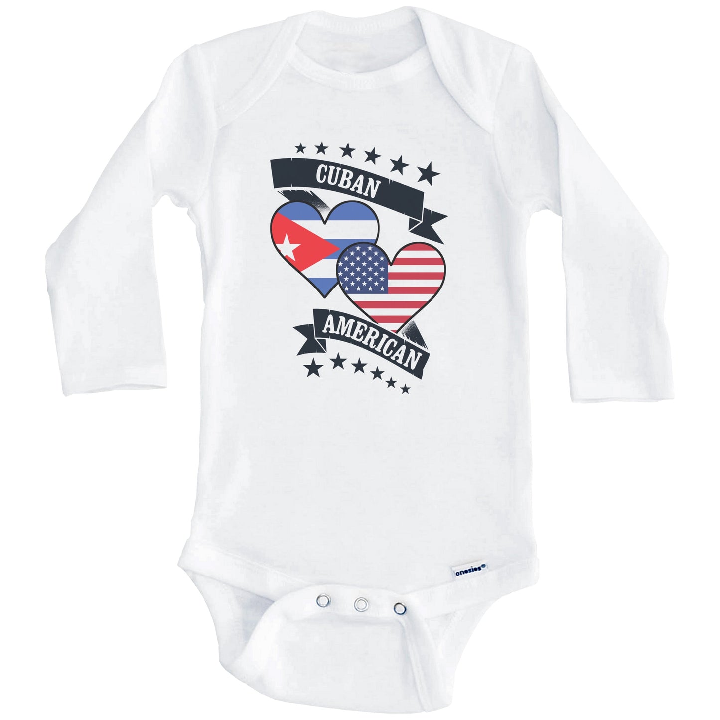 Cuban American Heart Flags Cuba America Baby Bodysuit (Long Sleeves)