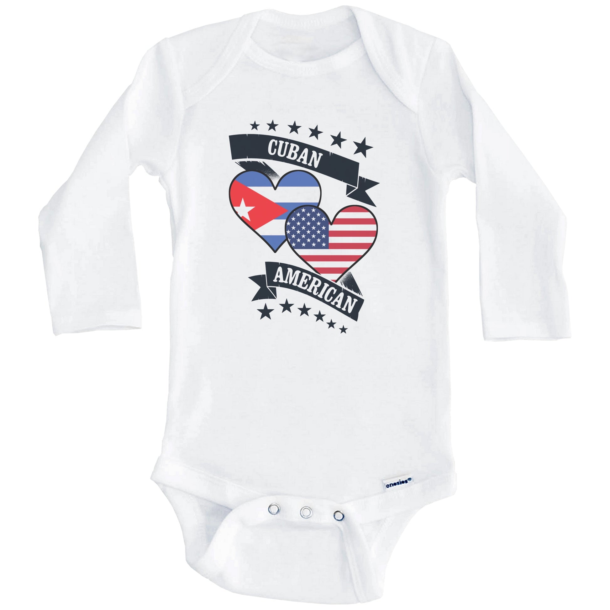Cuban American Heart Flags Cuba America Baby Bodysuit (Long Sleeves)