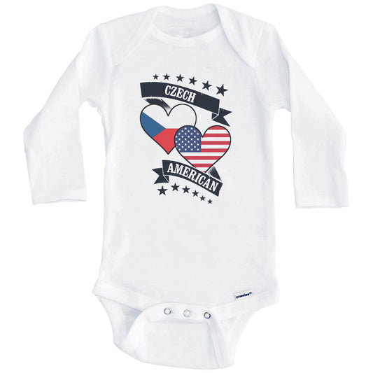 Czech American Heart Flags Czech Republic America Baby Bodysuit (Long Sleeves)