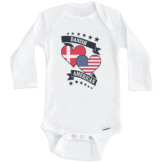 Danish American Heart Flags Denmark America Baby Bodysuit (Long Sleeves)