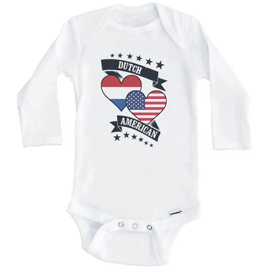 Dutch American Heart Flags Netherlands America Baby Bodysuit (Long Sleeves)