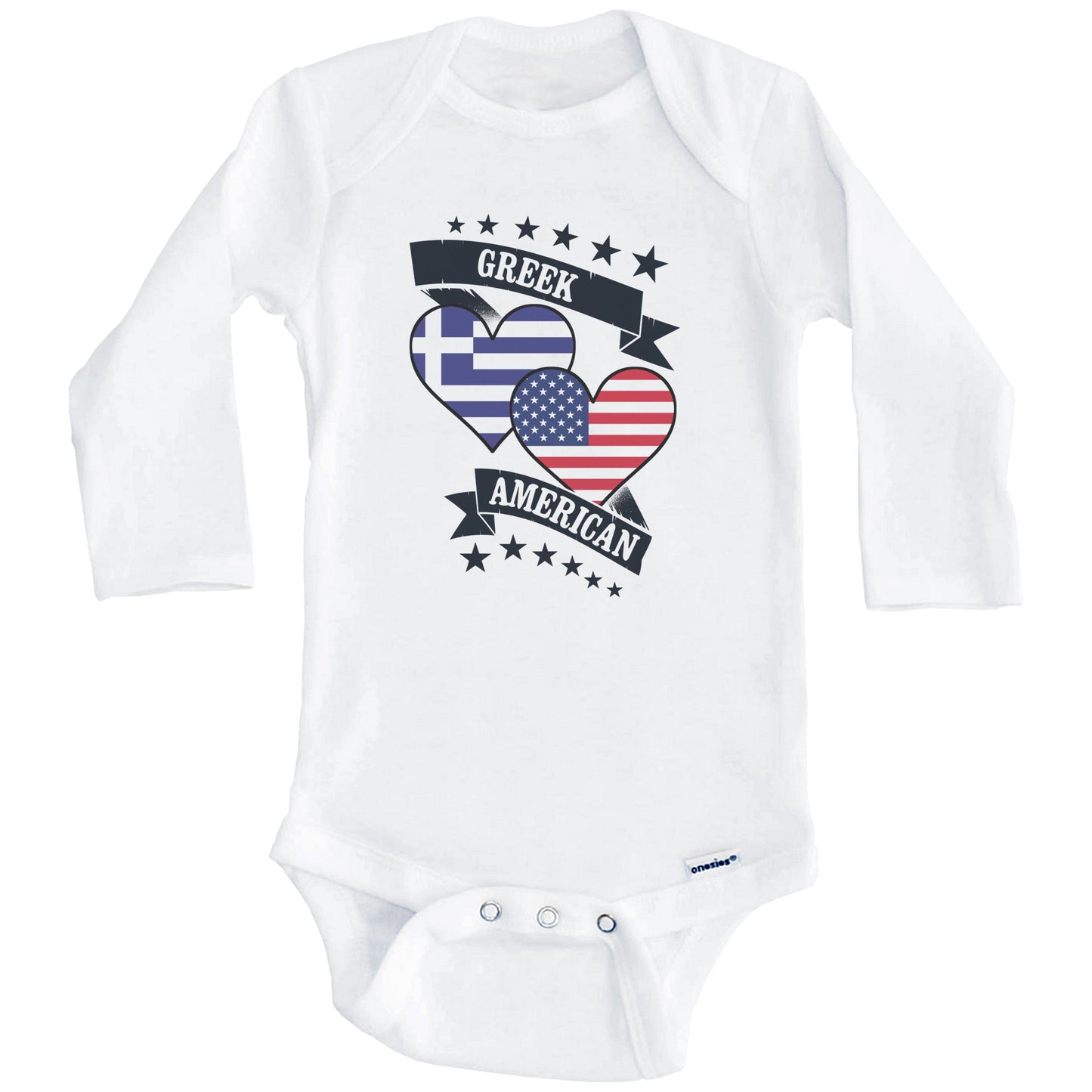 Greek American Heart Flags Greece America Baby Bodysuit (Long Sleeves)