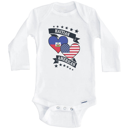 Haitian American Heart Flags Haiti America Baby Bodysuit (Long Sleeves)