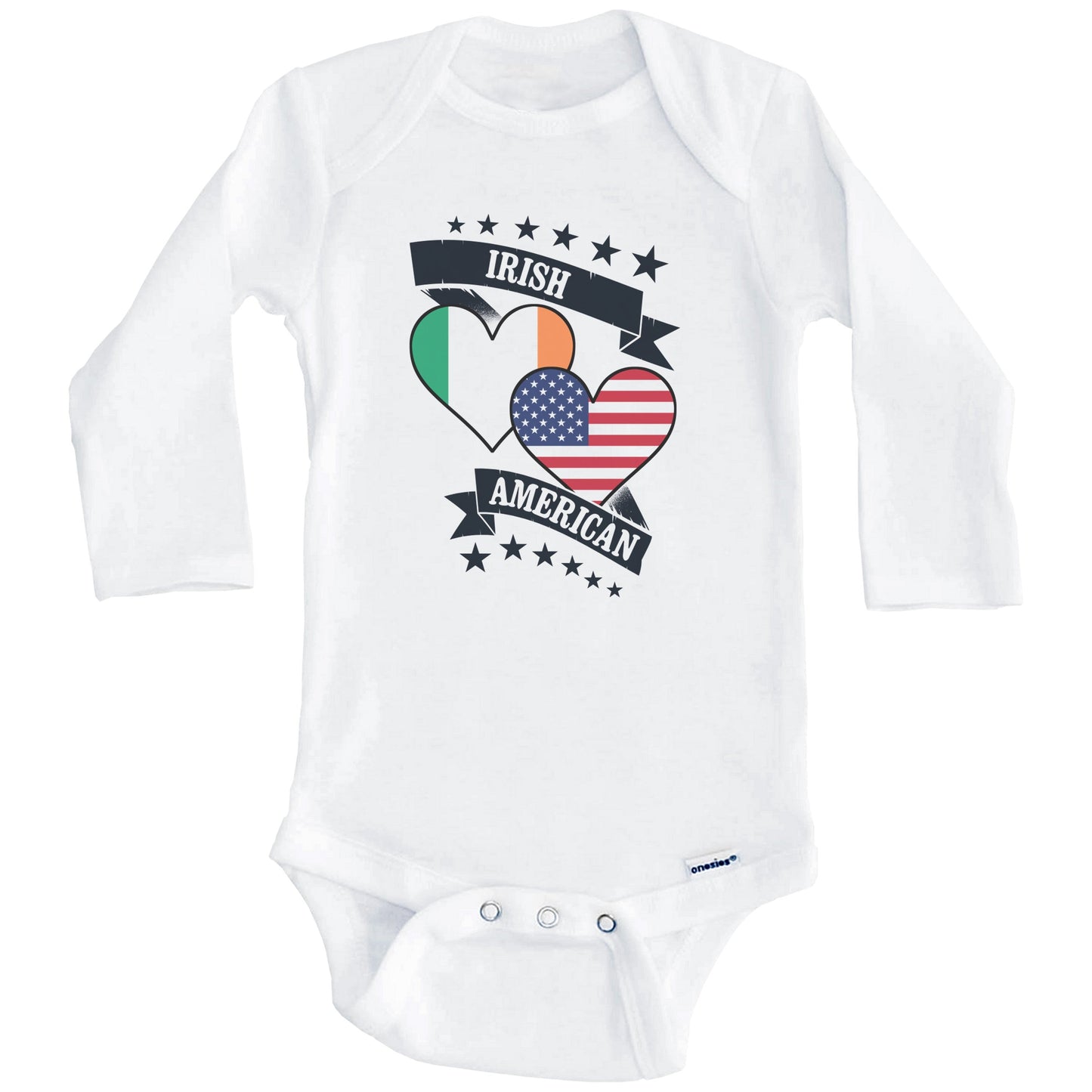 Irish American Heart Flags Ireland America Baby Bodysuit (Long Sleeves)