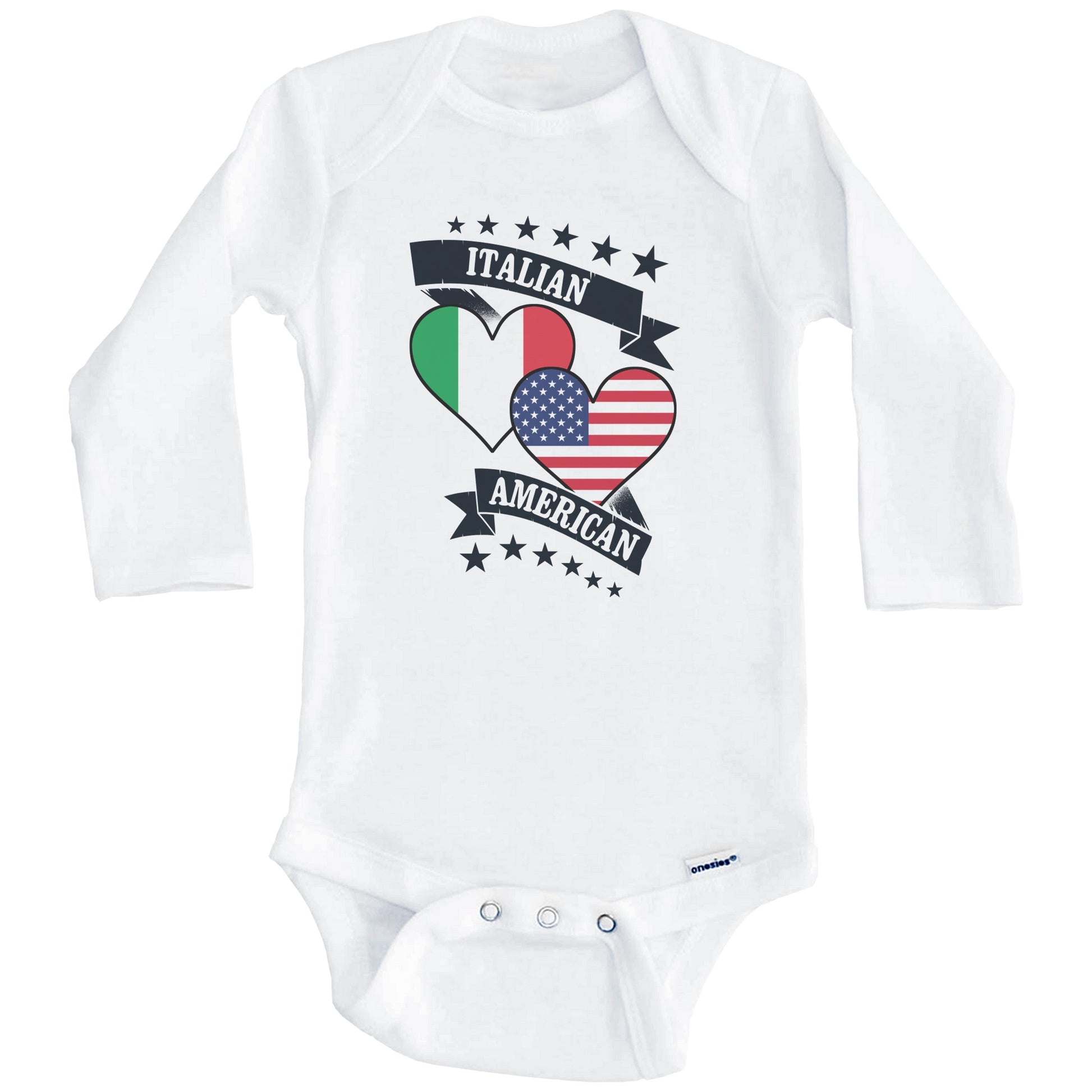 Italian American Heart Flags Italy America Baby Bodysuit (Long Sleeves)