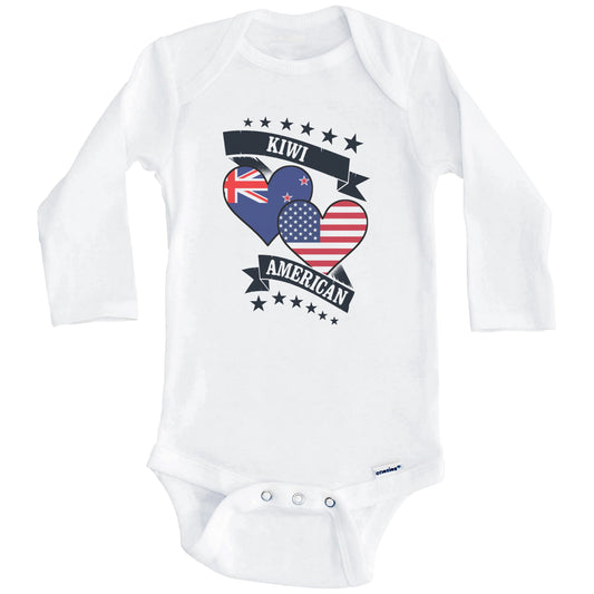 Kiwi American Heart Flags New Zealand America Baby Bodysuit (Long Sleeves)