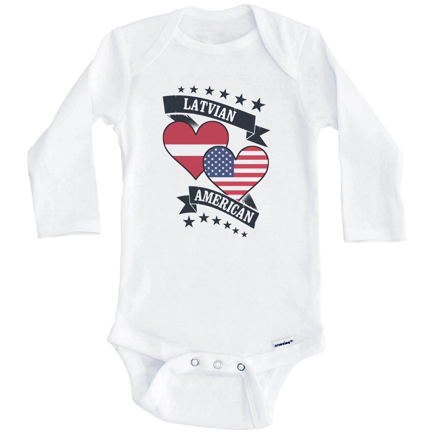 Latvian American Heart Flags Latvia America Baby Bodysuit (Long Sleeves)