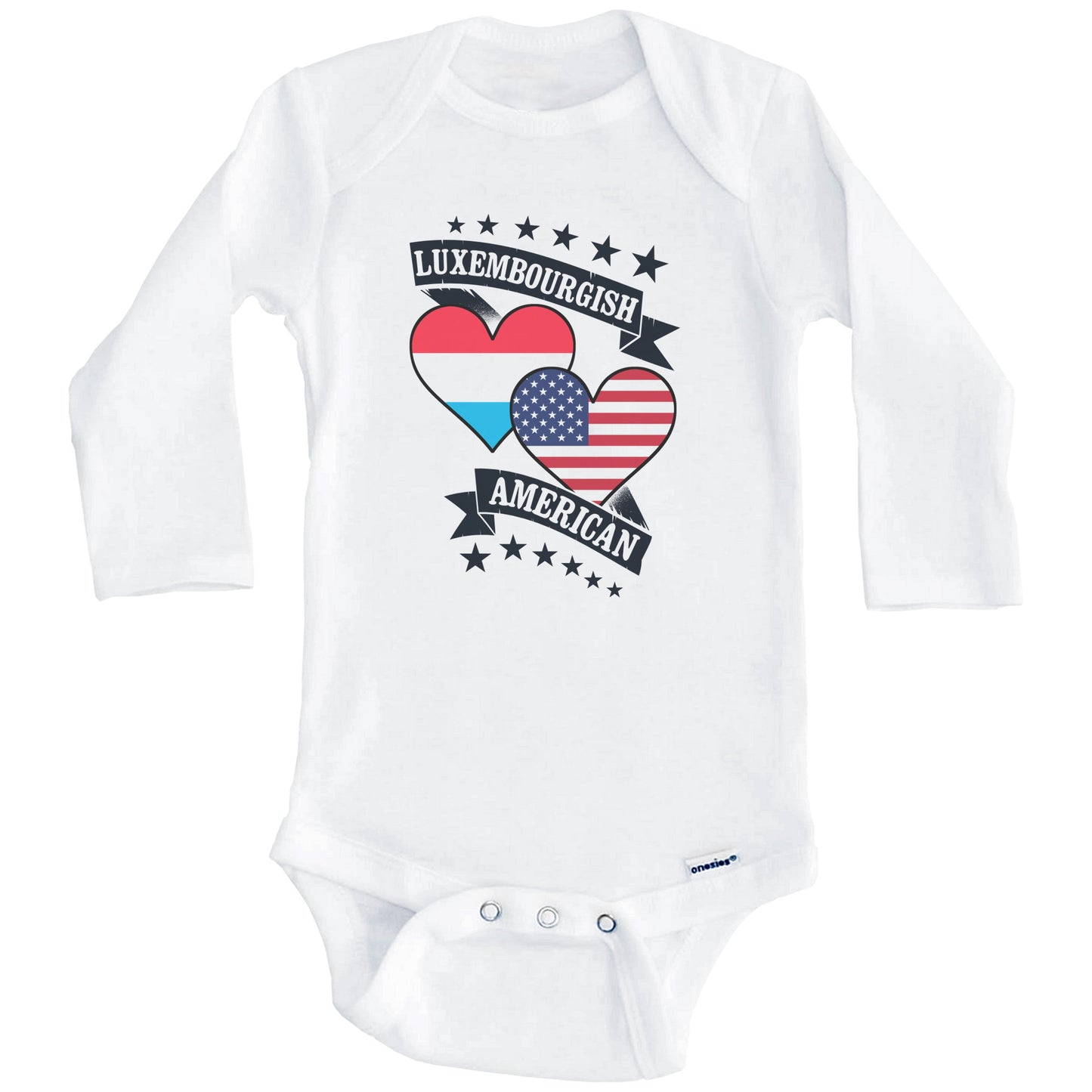 Luxembourgish American Heart Flags Luxembourg America Baby Bodysuit (Long Sleeves)