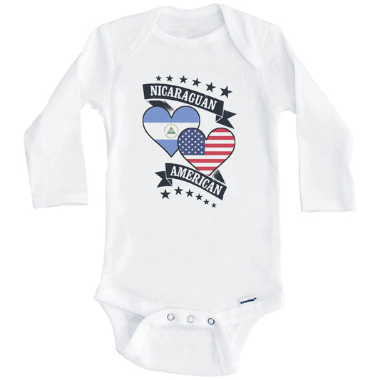 Nicaraguan American Heart Flags Nicaragua America Baby Bodysuit (Long Sleeves)