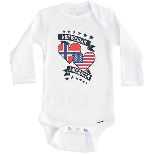 Norwegian American Heart Flags Norway America Baby Bodysuit (Long Sleeves)