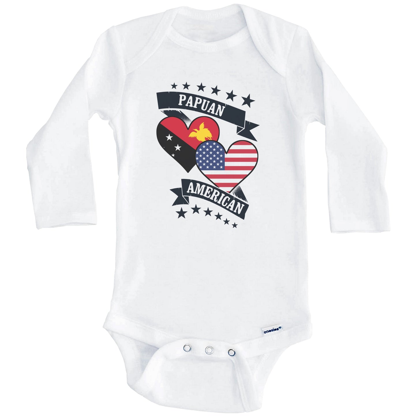 Papuan American Heart Flags Papua New Guinea America Baby Bodysuit (Long Sleeves)
