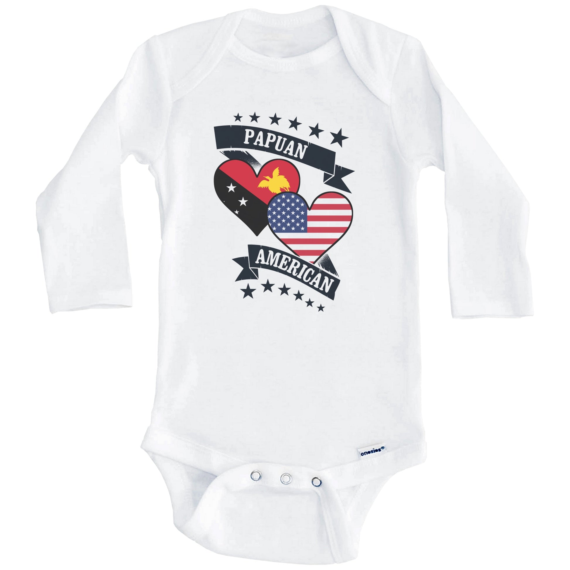 Papuan American Heart Flags Papua New Guinea America Baby Bodysuit (Long Sleeves)