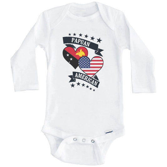 Papuan American Heart Flags Papua New Guinea America Baby Bodysuit (Long Sleeves)