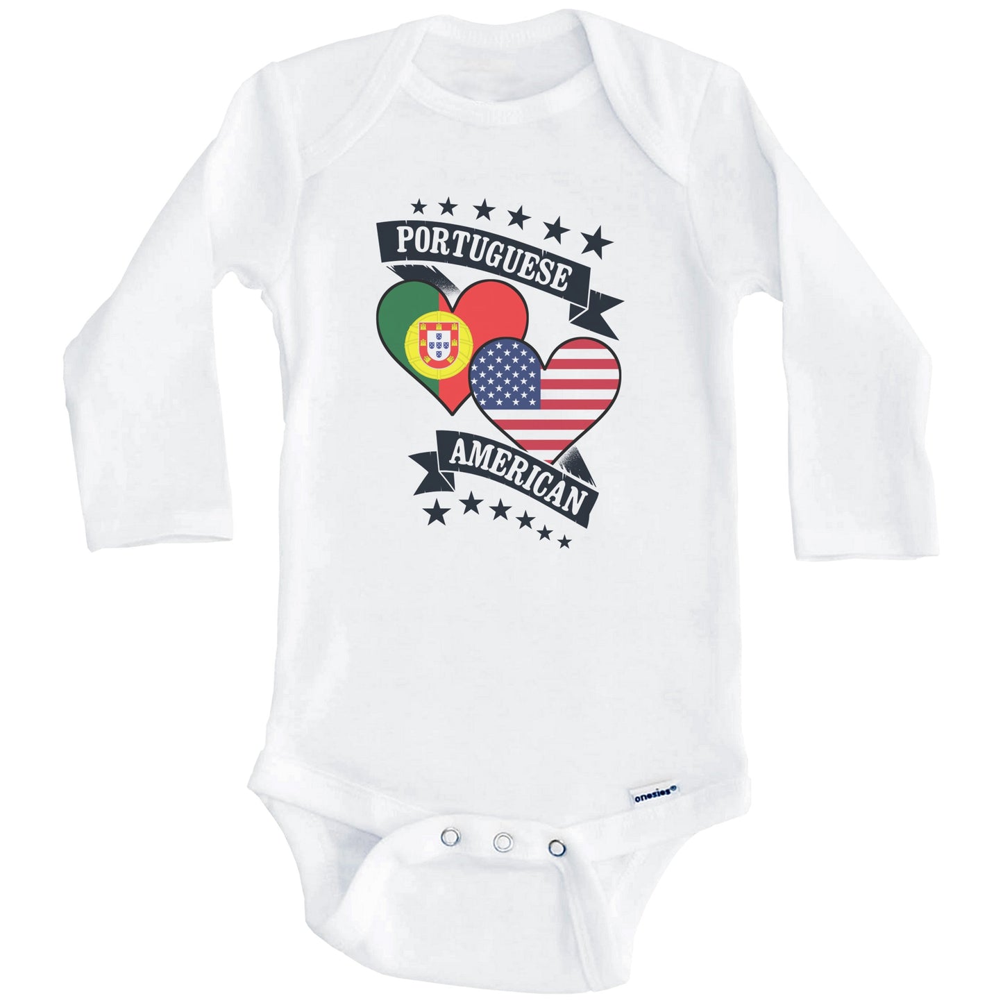 Portuguese American Heart Flags Portugal America Baby Bodysuit (Long Sleeves)