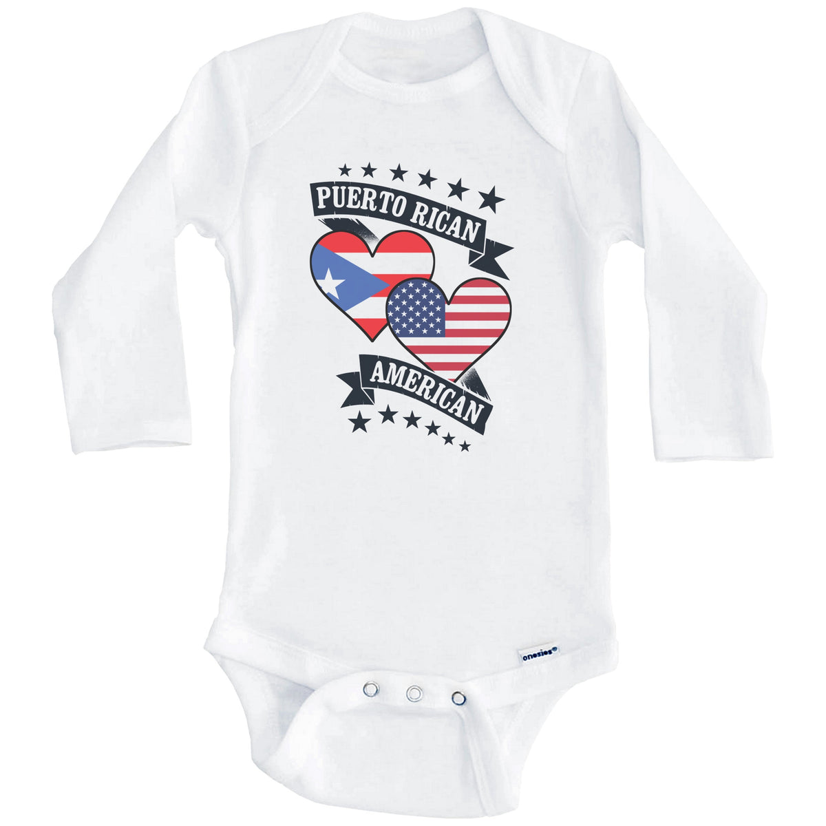 Puerto Rican American Heart Flags Puerto Rico America Baby Bodysuit (Long Sleeves)