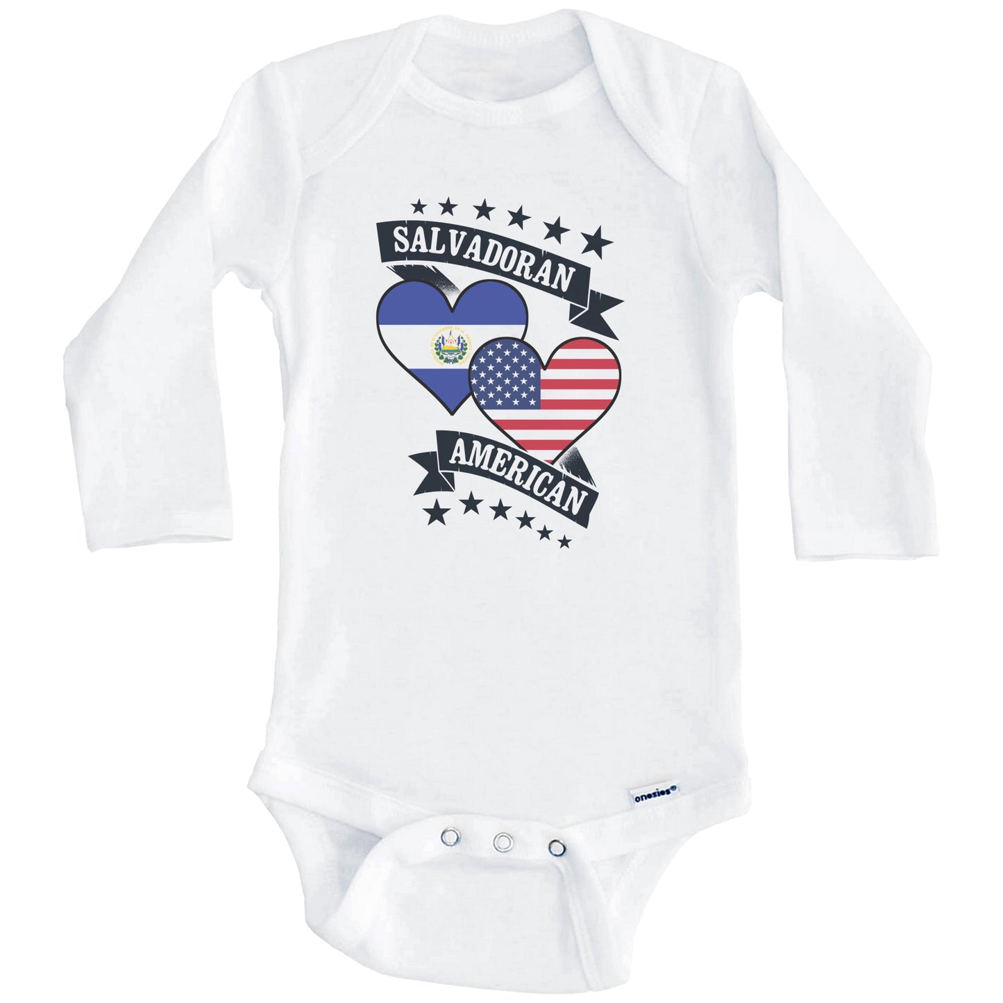 Salvadoran American Heart Flags El Salvador America Baby Bodysuit (Long Sleeves)