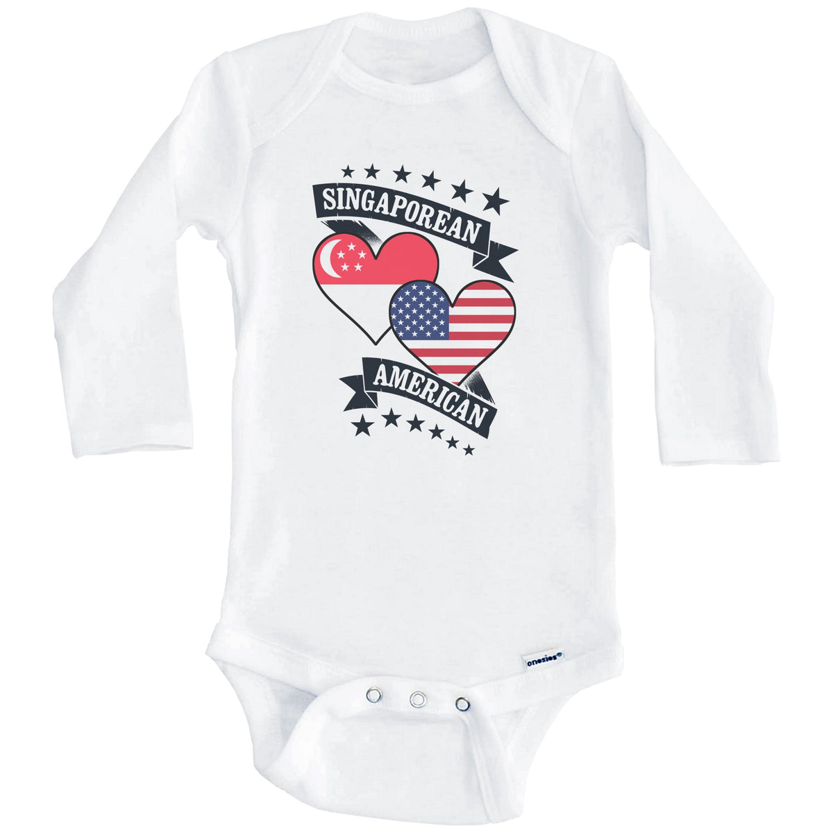 Singaporean American Heart Flags Singapore America Baby Bodysuit (Long Sleeves)