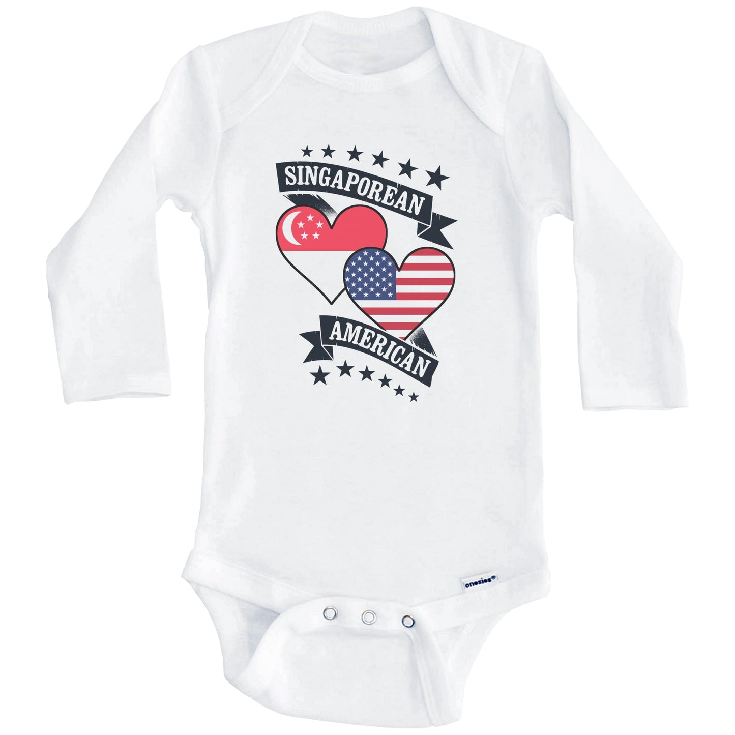 Singaporean American Heart Flags Singapore America Baby Bodysuit (Long Sleeves)