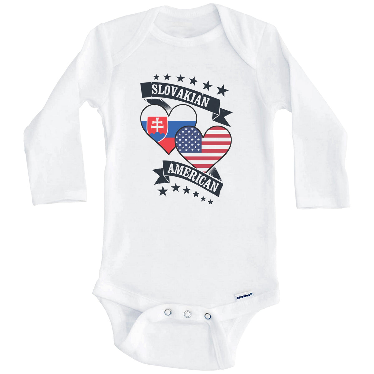 Slovakian American Heart Flags Slovakia America Baby Bodysuit (Long Sleeves)