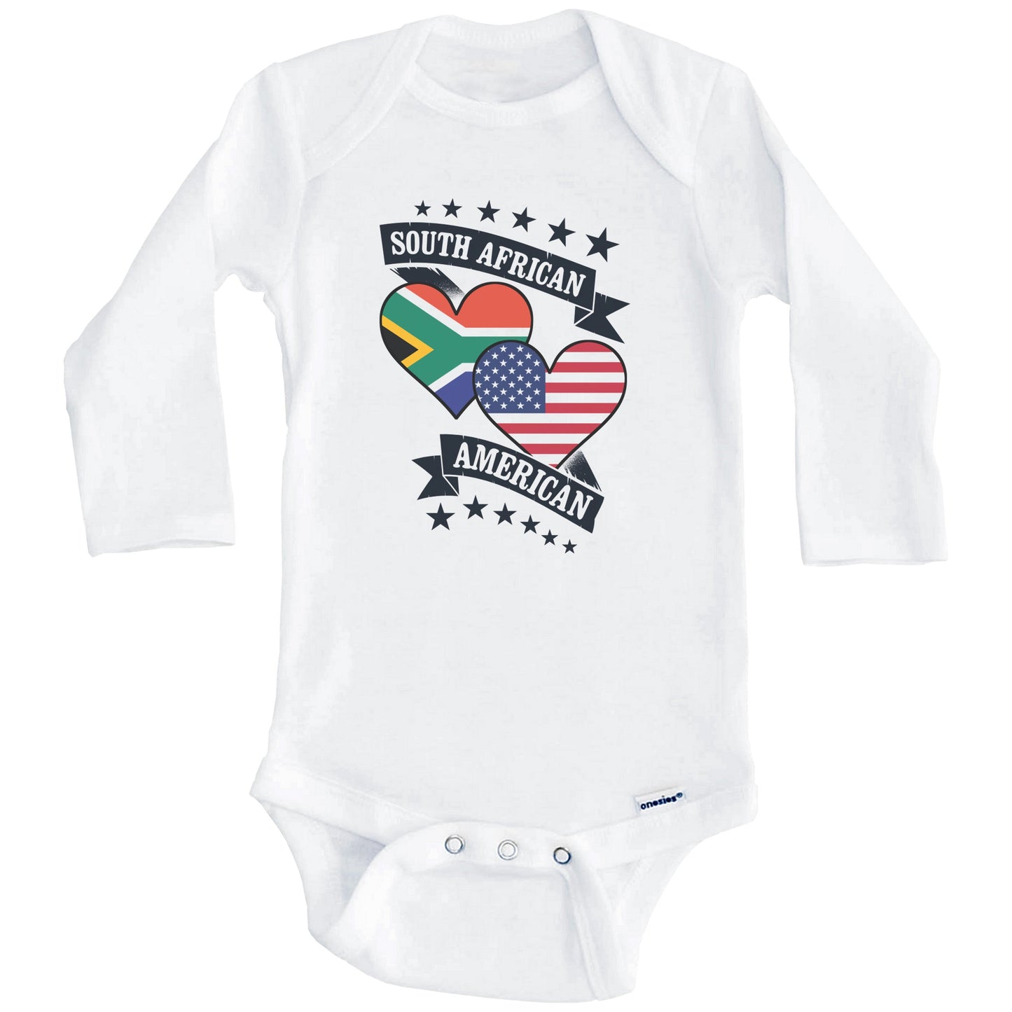 South African American Heart Flags South Africa America Baby Bodysuit (Long Sleeves)