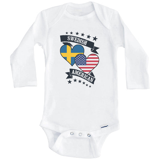 Swedish American Heart Flags Sweden America Baby Bodysuit (Long Sleeves)