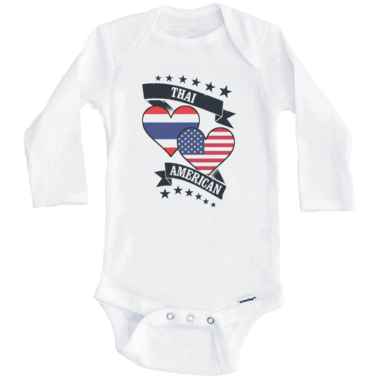 Thai American Heart Flags Thailand America Baby Bodysuit (Long Sleeves)