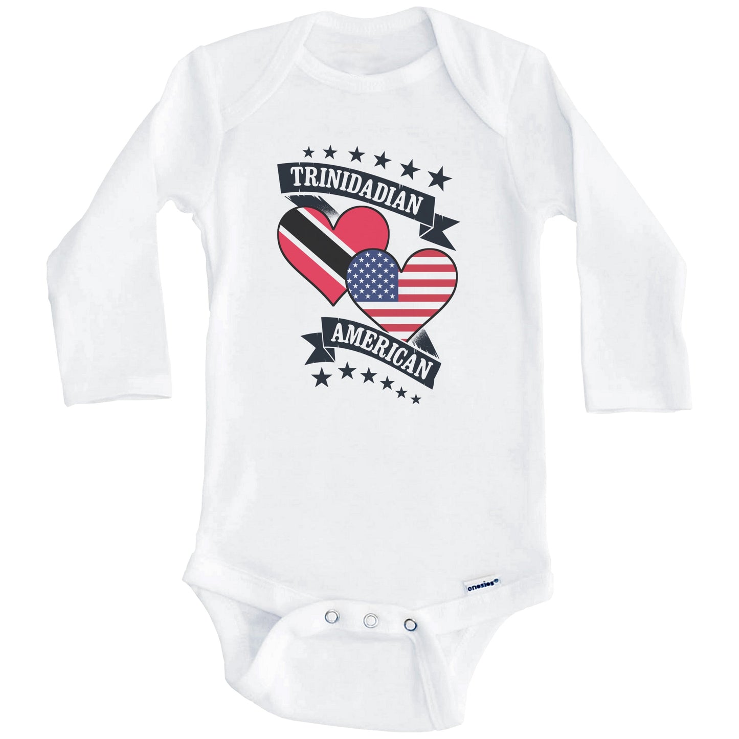Trinidadian American Heart Flags Trinidad and Tobago America Baby Bodysuit (Long Sleeves)