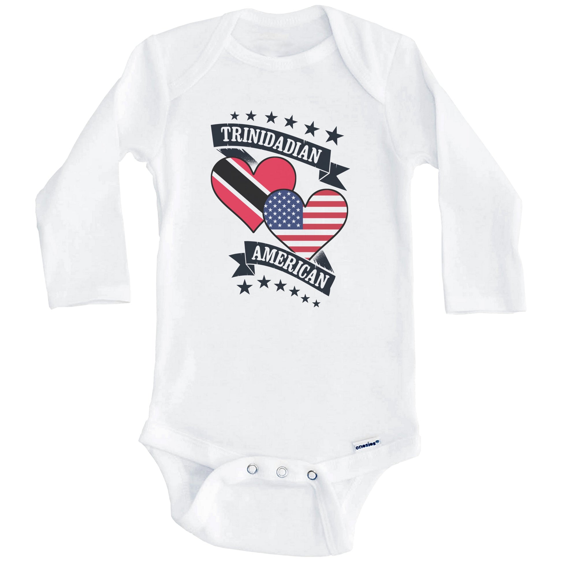 Trinidadian American Heart Flags Trinidad and Tobago America Baby Bodysuit (Long Sleeves)
