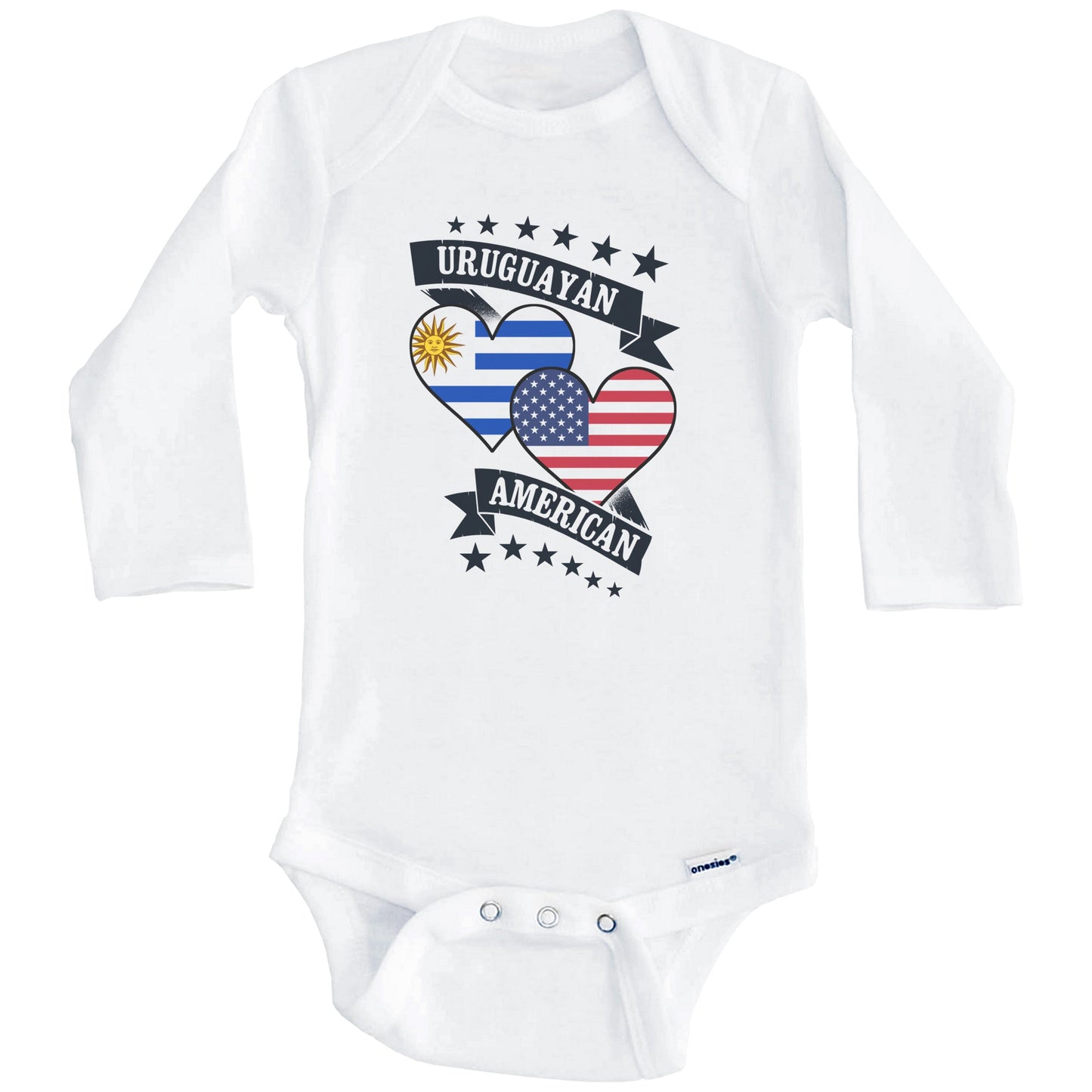 Uruguayan American Heart Flags Uruguay America Baby Bodysuit (Long Sleeves)