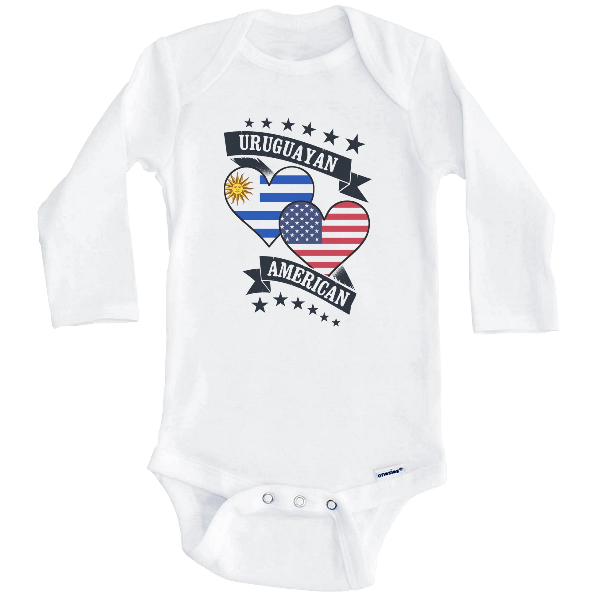 Uruguayan American Heart Flags Uruguay America Baby Bodysuit (Long Sleeves)
