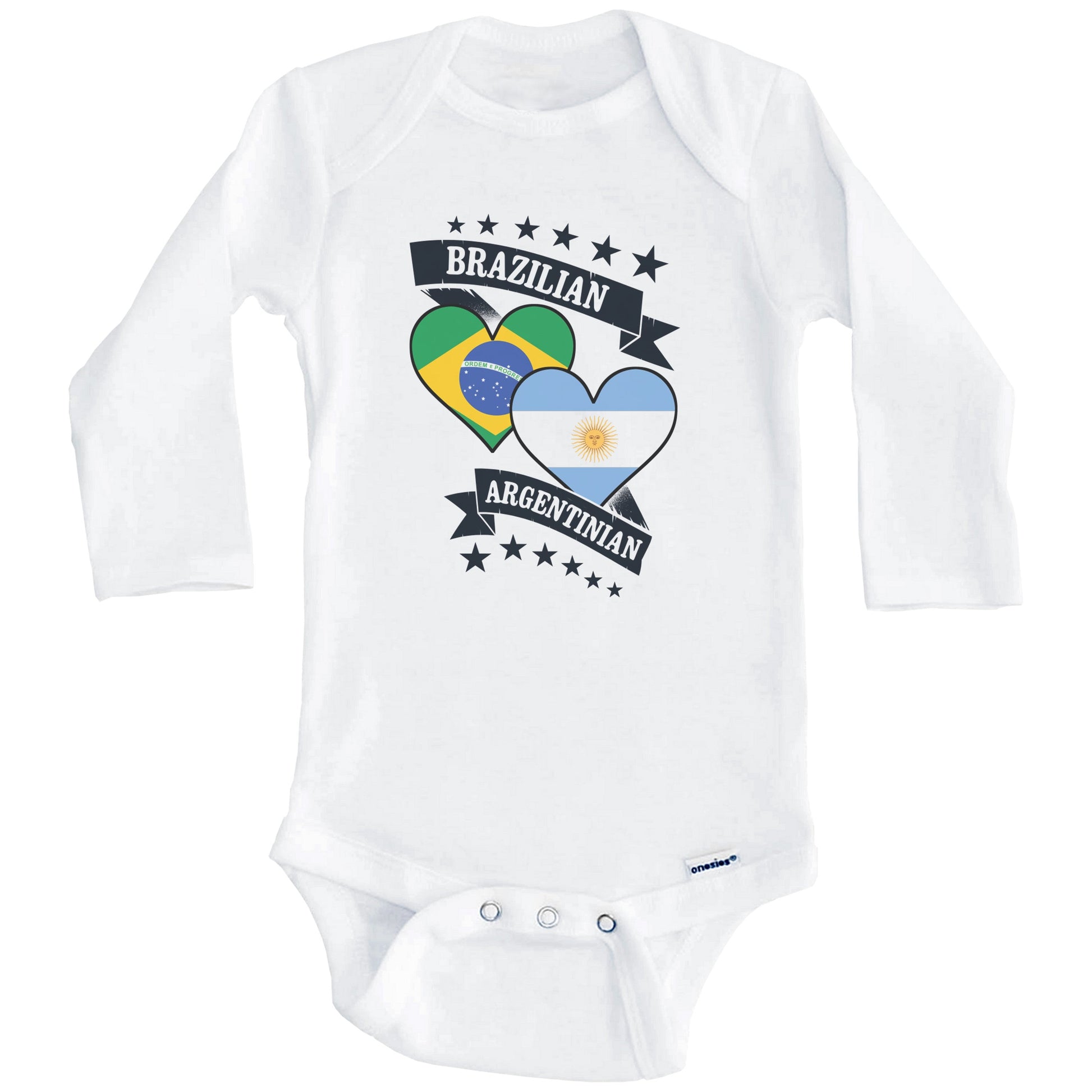 Brazilian Argentinian Heart Flags Brazil Argentina Baby Bodysuit (Long Sleeves)