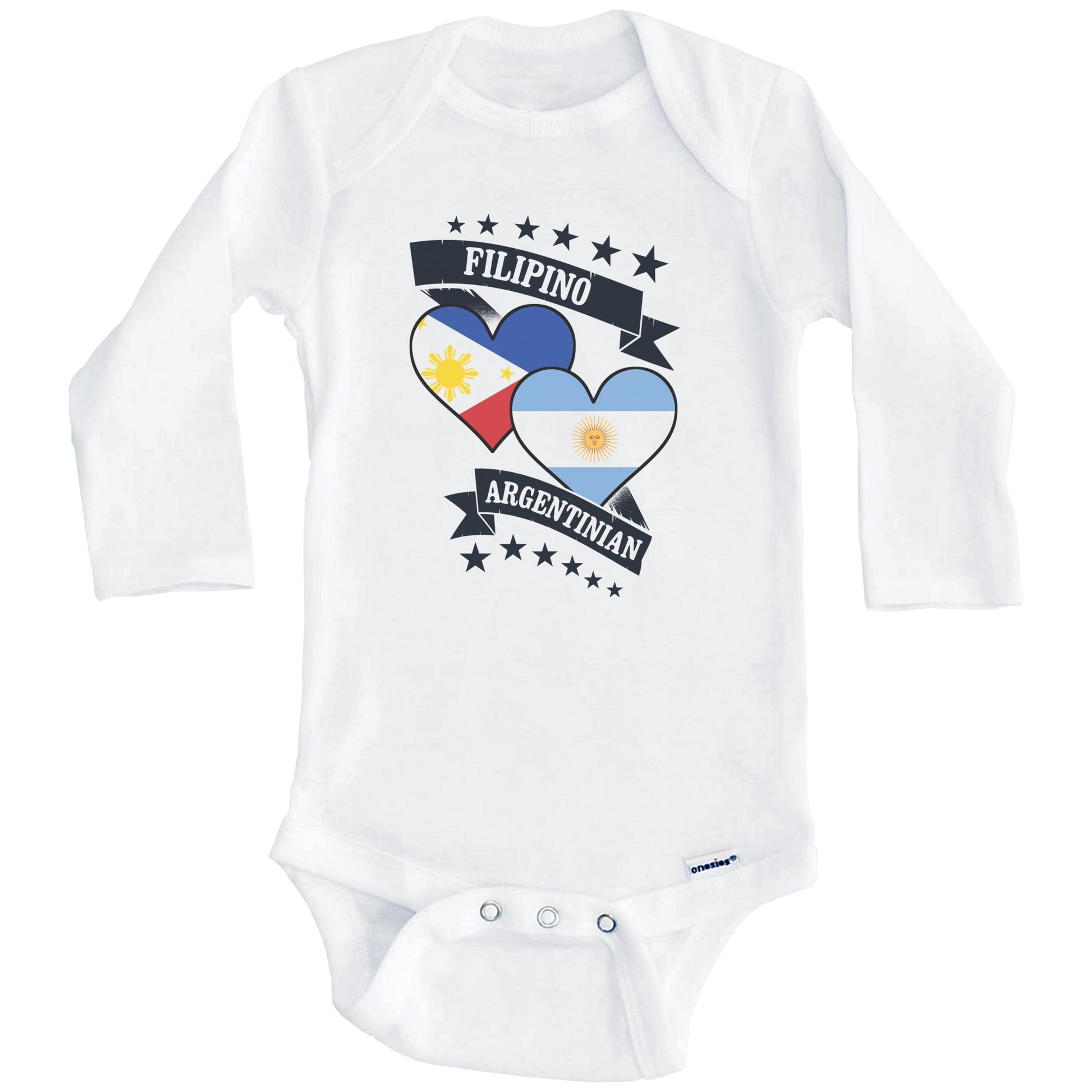 Filipino Argentinian Heart Flags Philippines Argentina Baby Bodysuit (Long Sleeves)