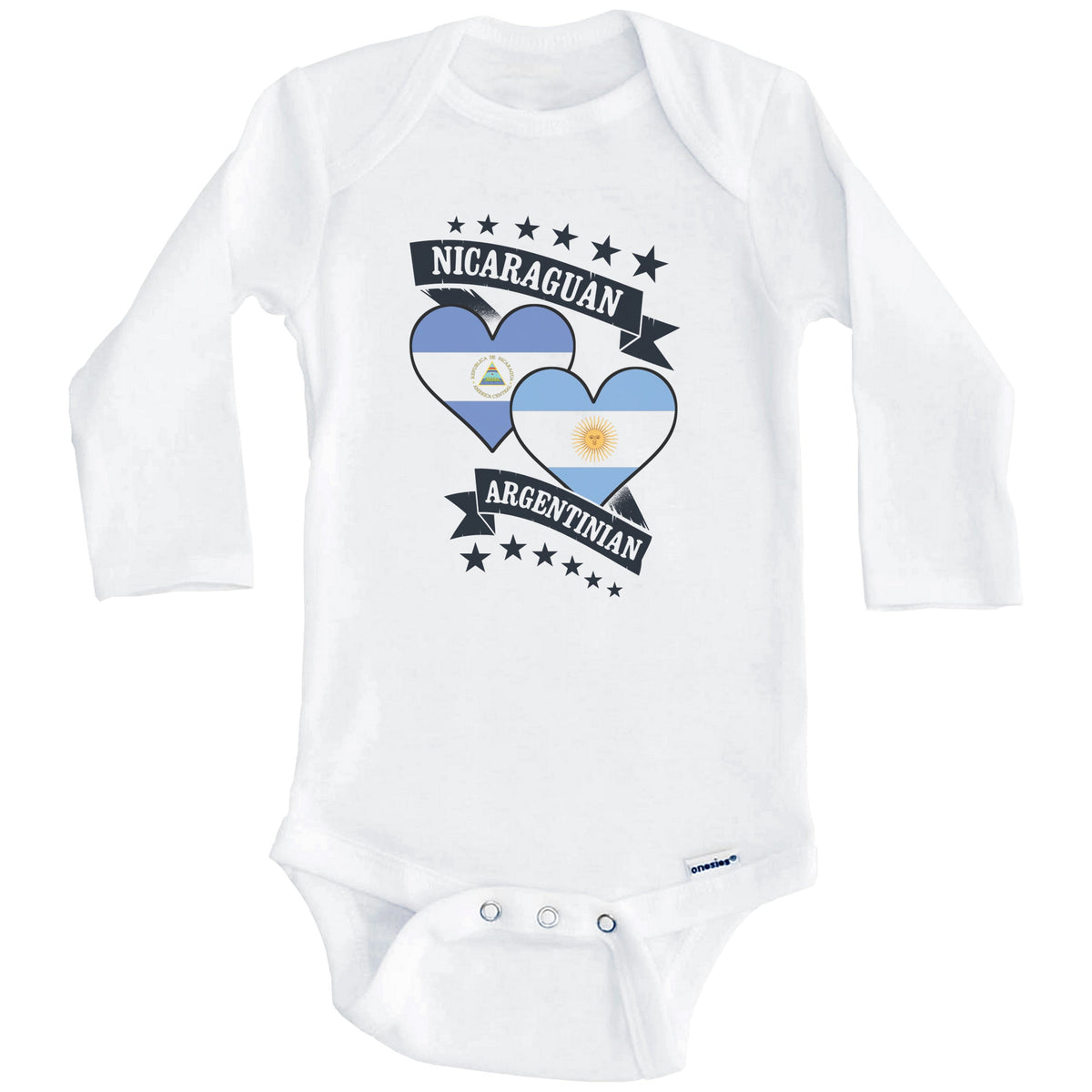 Nicaraguan Argentinian Heart Flags Nicaragua Argentina Baby Bodysuit (Long Sleeves)