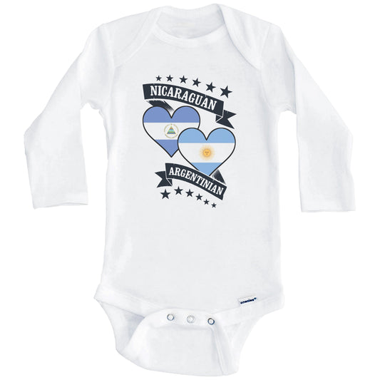 Nicaraguan Argentinian Heart Flags Nicaragua Argentina Baby Bodysuit (Long Sleeves)