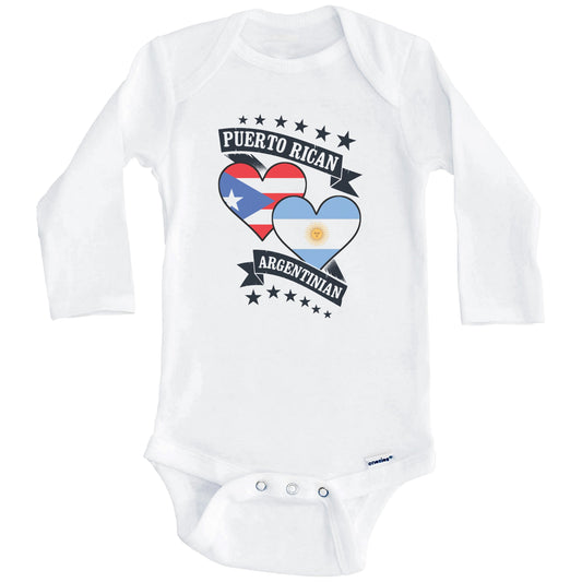 Puerto Rican Argentinian Heart Flags Puerto Rico Argentina Baby Bodysuit (Long Sleeves)