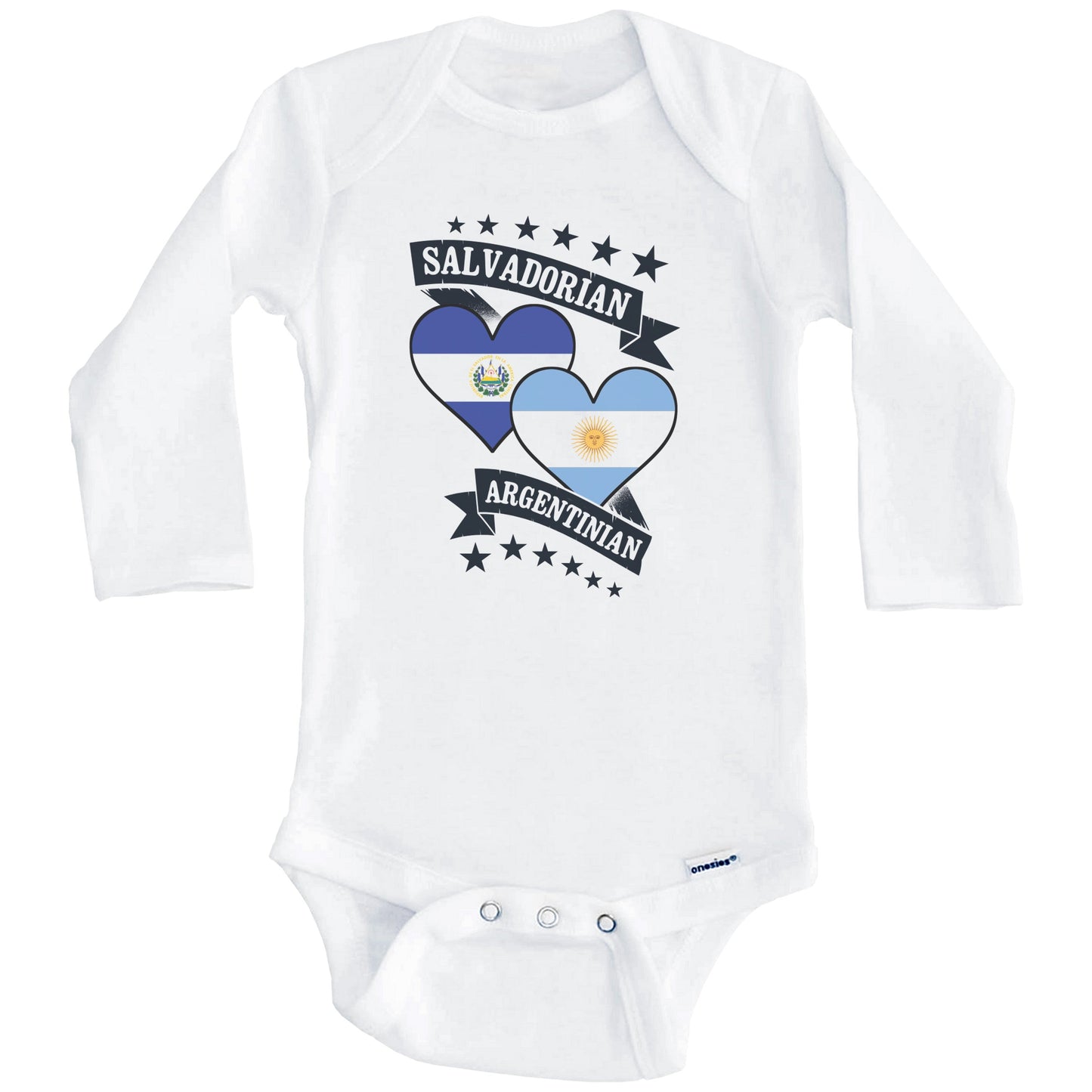 Salvadorian Argentinian Heart Flags El Salvador Argentina Baby Bodysuit (Long Sleeves)