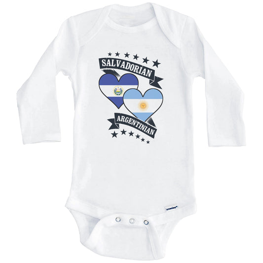 Salvadorian Argentinian Heart Flags El Salvador Argentina Baby Bodysuit (Long Sleeves)
