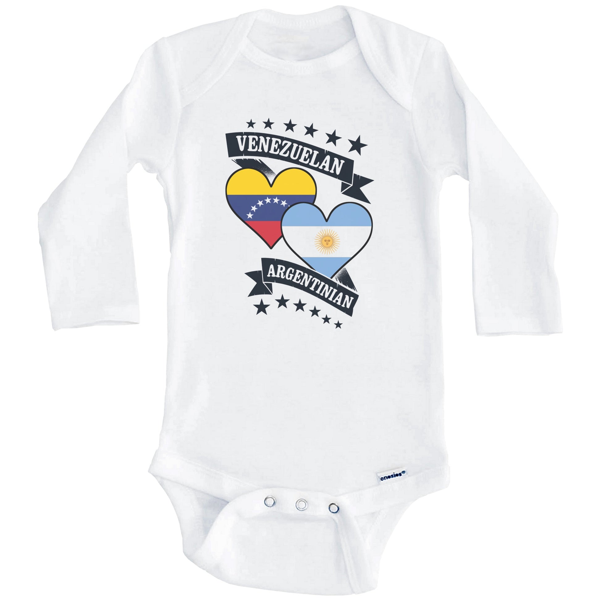 Venezuelan Argentinian Heart Flags Venezuela Argentina Baby Bodysuit (Long Sleeves)