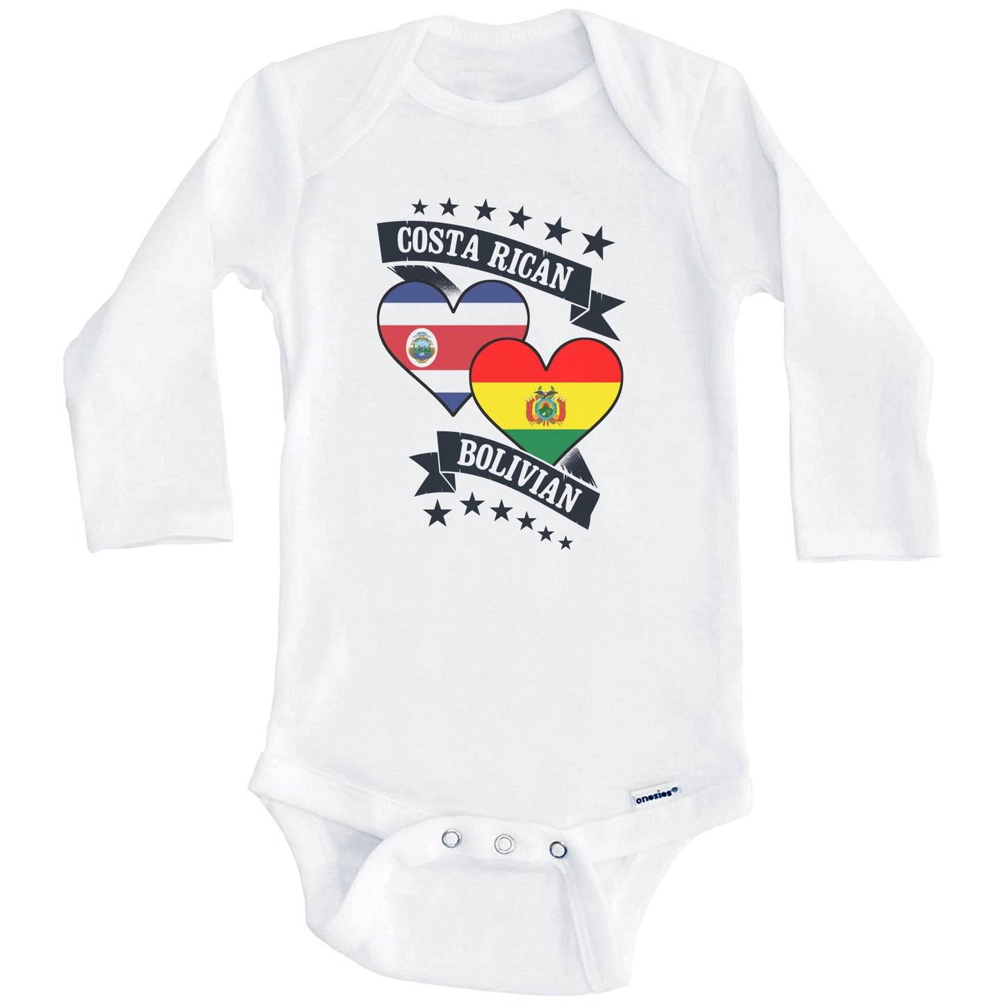 Costa Rican Bolivian Heart Flags Costa Rica Bolivia Baby Bodysuit (Long Sleeves)