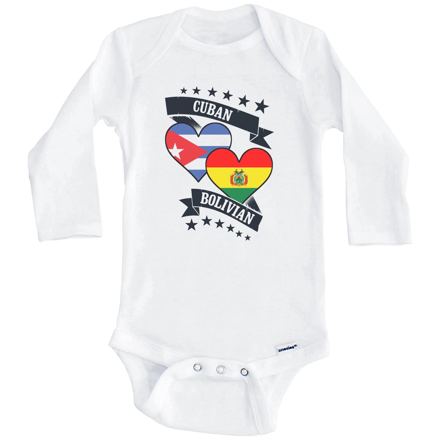 Cuban Bolivian Heart Flags Cuba Bolivia Baby Bodysuit (Long Sleeves)