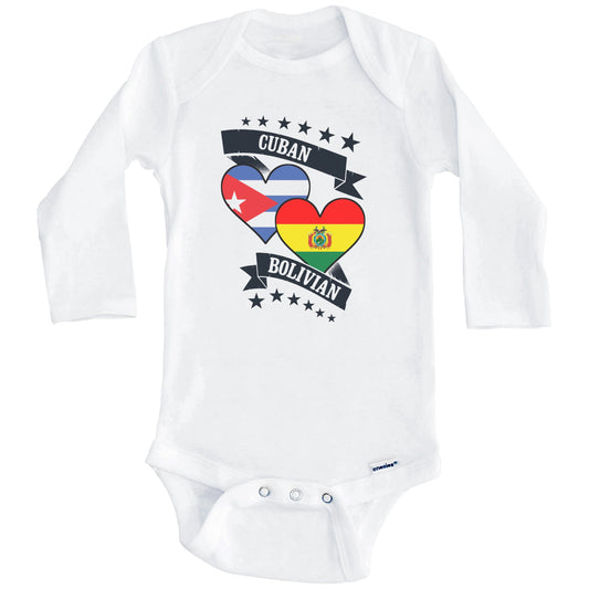 Cuban Bolivian Heart Flags Cuba Bolivia Baby Bodysuit (Long Sleeves)