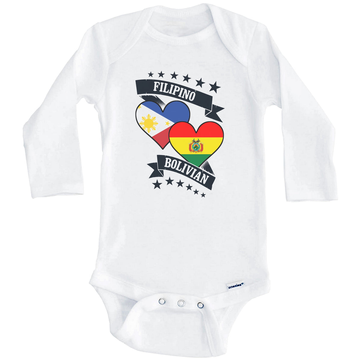 Filipino Bolivian Heart Flags Philippines Bolivia Baby Bodysuit (Long Sleeves)