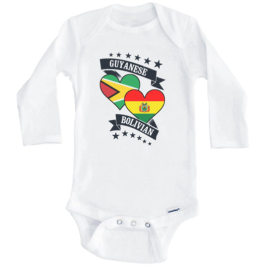 Guyanese Bolivian Heart Flags Guyana Bolivia Baby Bodysuit (Long Sleeves)