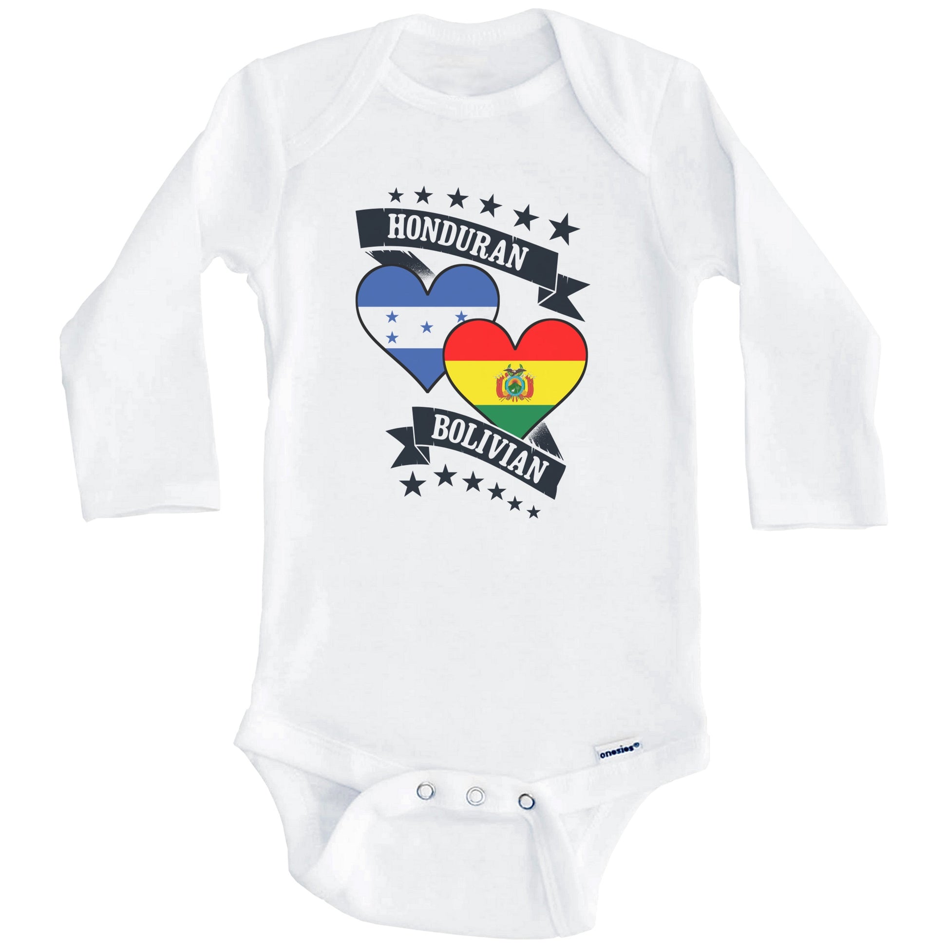 Honduran Bolivian Heart Flags Honduras Bolivia Baby Bodysuit (Long Sleeves)