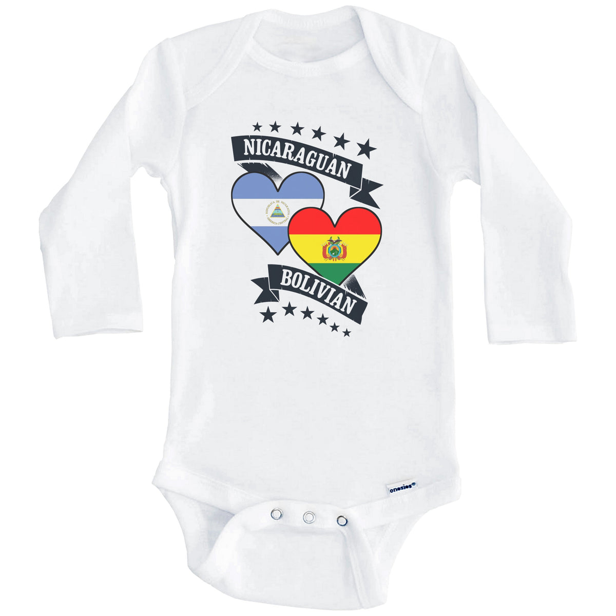 Nicaraguan Bolivian Heart Flags Nicaragua Bolivia Baby Bodysuit (Long Sleeves)
