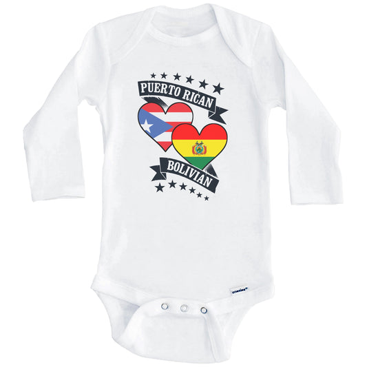 Puerto Rican Bolivian Heart Flags Puerto Rico Bolivia Baby Bodysuit (Long Sleeves)