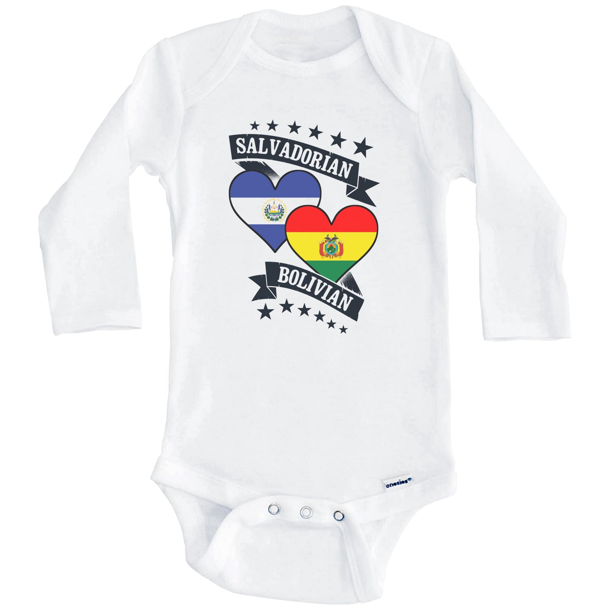 Salvadorian Bolivian Heart Flags El Salvador Bolivia Baby Bodysuit (Long Sleeves)